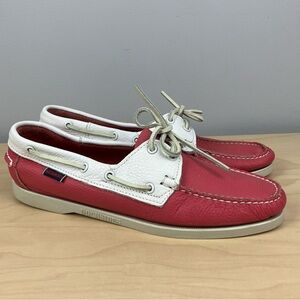 Sebago Women’s Size 11.0 M Docksides Leather 2-Eye Boat Shoes Pink & White